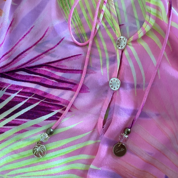 Camilla South Beach Sunrise 100% Silk Gathered Yoke Short Dress Blouson Sleeves - Picture 16 of 16